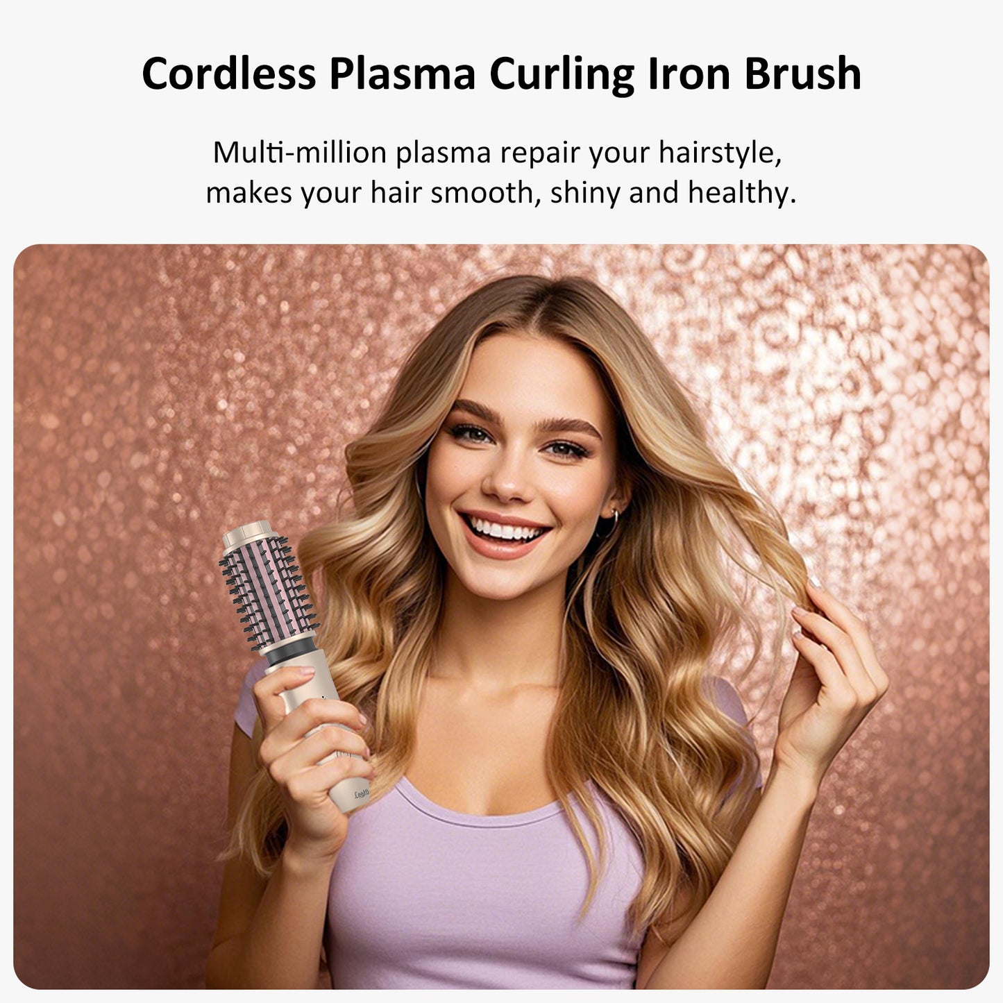 Leeko Cordless Heated Hair Curling Brush, 3 in 1 Hot Hair Brush 40mm, Portable Heated Hair Curler and Straightener Brush with 4 Temperatures,7000 mAh USB Rechargeable Cordelss Hair Curler (Gold)