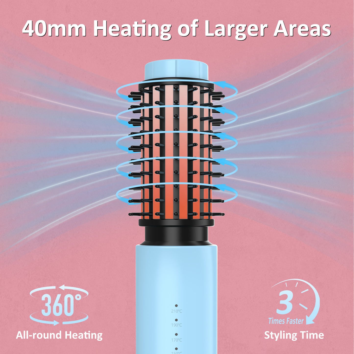 Leeko Cordless Heated Hair Curling Brush, 3 in 1 Hot Hair Brush 40mm, Portable Heated Hair Curler and Straightener Brush with 4 Temperatures,7000 mAh USB Rechargeable Cordelss Hair Curler (Blue)