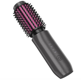 Leeko Cordless Heated Hair Curling Brush, 3 in 1 Hot Hair Brush 40mm, Portable Heated Hair Curler and Straightener Brush with 4 Temperatures,7000 mAh USB Rechargeable Cordelss Hair Curler (Rose)