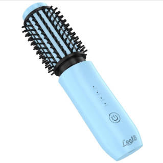 Leeko Cordless Heated Hair Curling Brush, 3 in 1 Hot Hair Brush 40mm, Portable Heated Hair Curler and Straightener Brush with 4 Temperatures,7000 mAh USB Rechargeable Cordelss Hair Curler (Blue)