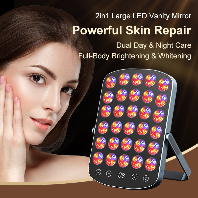 Leeko 2-in-1 LED Vanity Mirror & Advanced Skin Therapy Panel