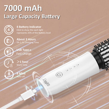 Leeko 무선 가열 헤어 컬링 브러시, 3 in 1 핫 헤어 브러시 40mm, 휴대용 가열 헤어 컬러 및 스트레이트너 브러시, 4단계 온도 조절 기능, 7000mAh USB 충전식 가열 헤어 브러시 스타일러 