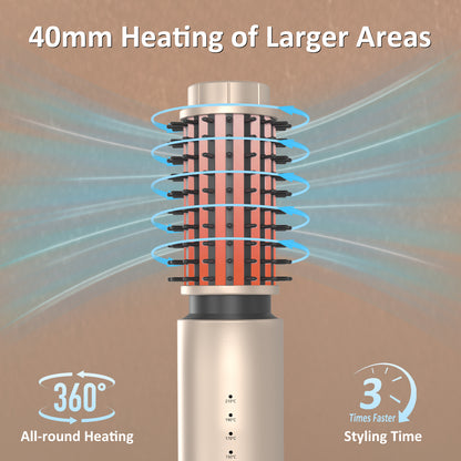 Leeko 무선 열선 헤어 컬링 브러시, 3 in 1 열선 헤어 브러시 40mm, 휴대용 열선 헤어 컬러 및 스트레이트너 브러시, 4단계 온도 조절, 7000mAh USB 충전식 무선 헤어 컬러(골드) 