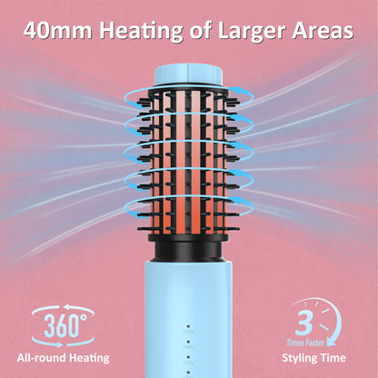 Leeko Cordless Heated Hair Curling Brush, 3 in 1 Hot Hair Brush 40mm, Portable Heated Hair Curler and Straightener Brush with 4 Temperatures,7000 mAh USB Rechargeable Cordelss Hair Curler (Blue)