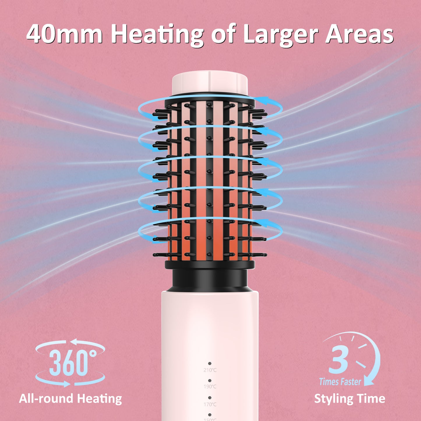 Leeko 무선 열선 헤어 컬링 브러시, 3 in 1 열선 헤어 브러시 40mm, 휴대용 열선 헤어 컬러 및 스트레이트너 브러시, 4단계 온도 조절, 7000mAh USB 충전식 무선 헤어 컬러 (핑크) 
